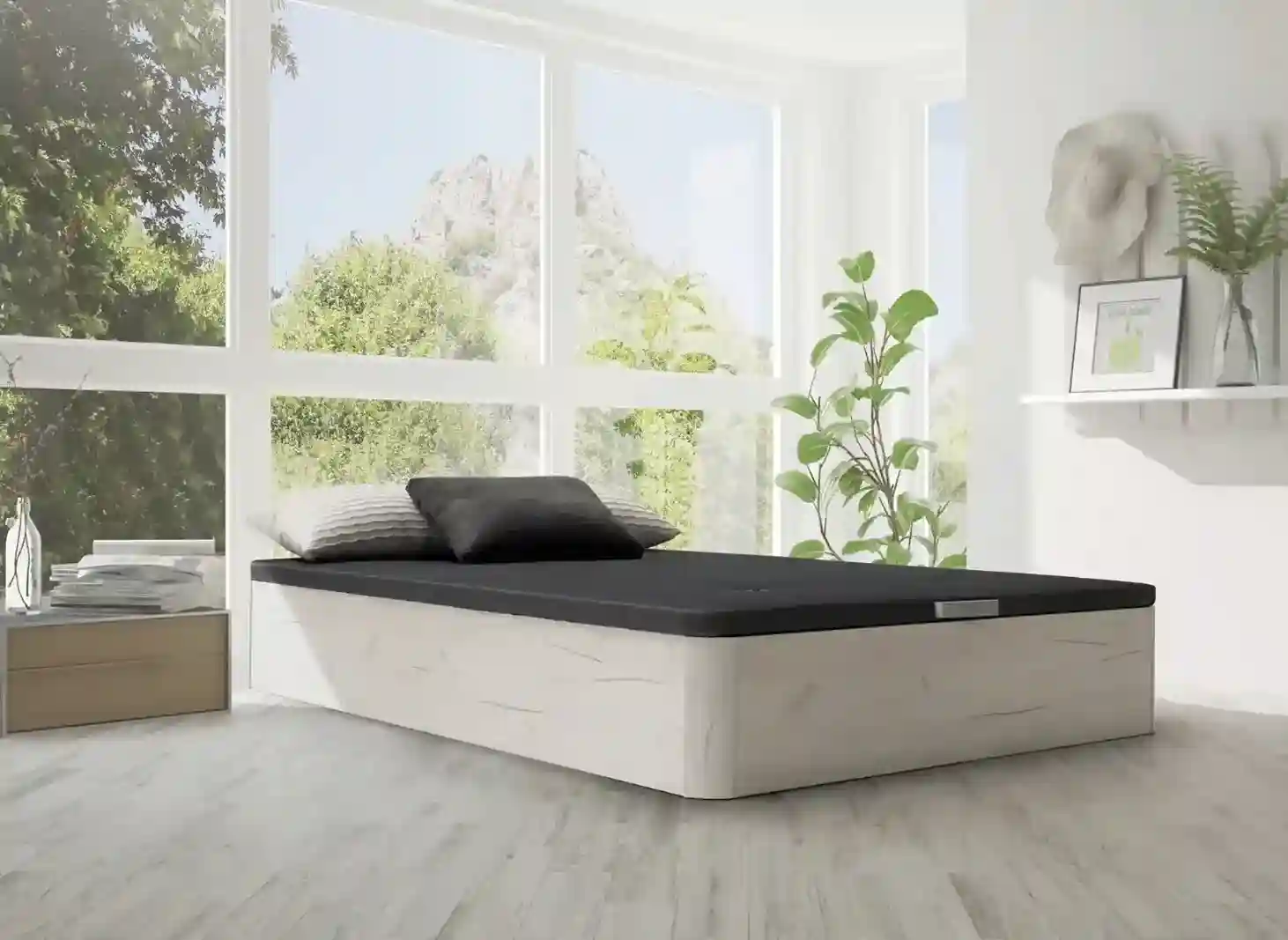 Canapé abatible frontal Danubio, uno de los tipos de canapés más prácticos para uso diario y almacenaje