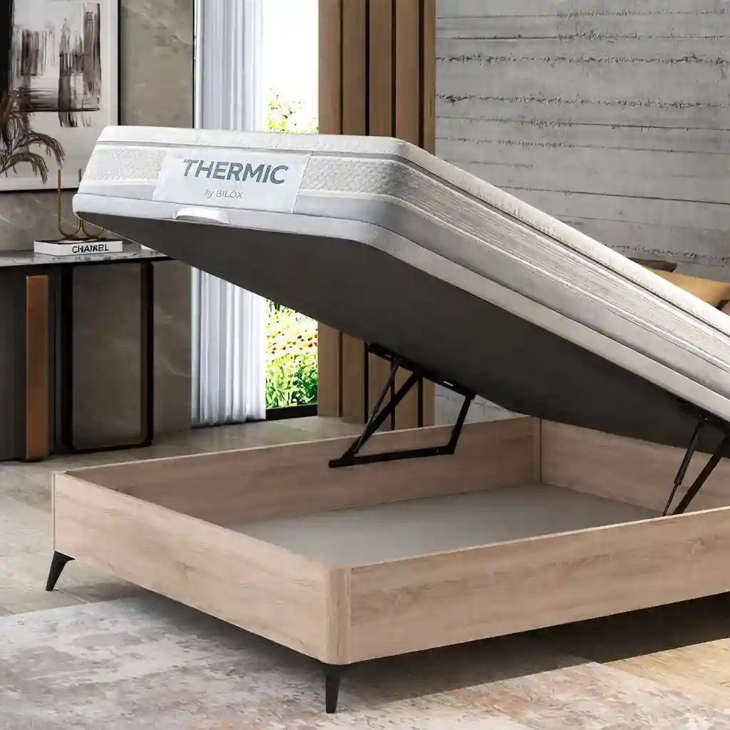 Canapé con estructura de madera y diseño ergonómico con colchón thermic de Bilox, pack canapé y colchón destacado