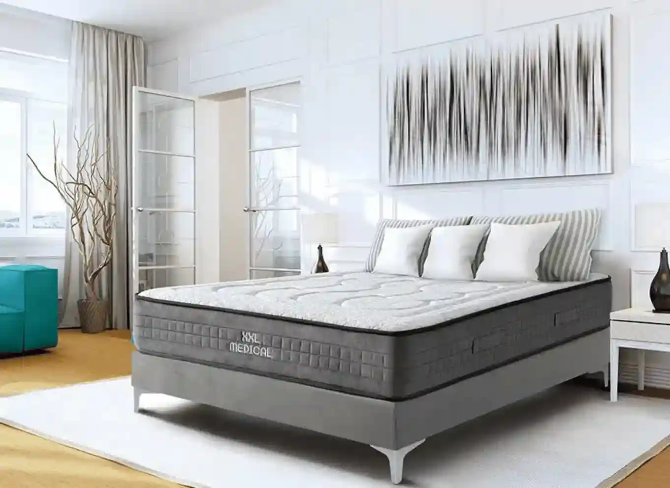 Colchón XXL Medical en dormitorio único, un modelo de colchón que resalta el estilo de pack canapé y colchón