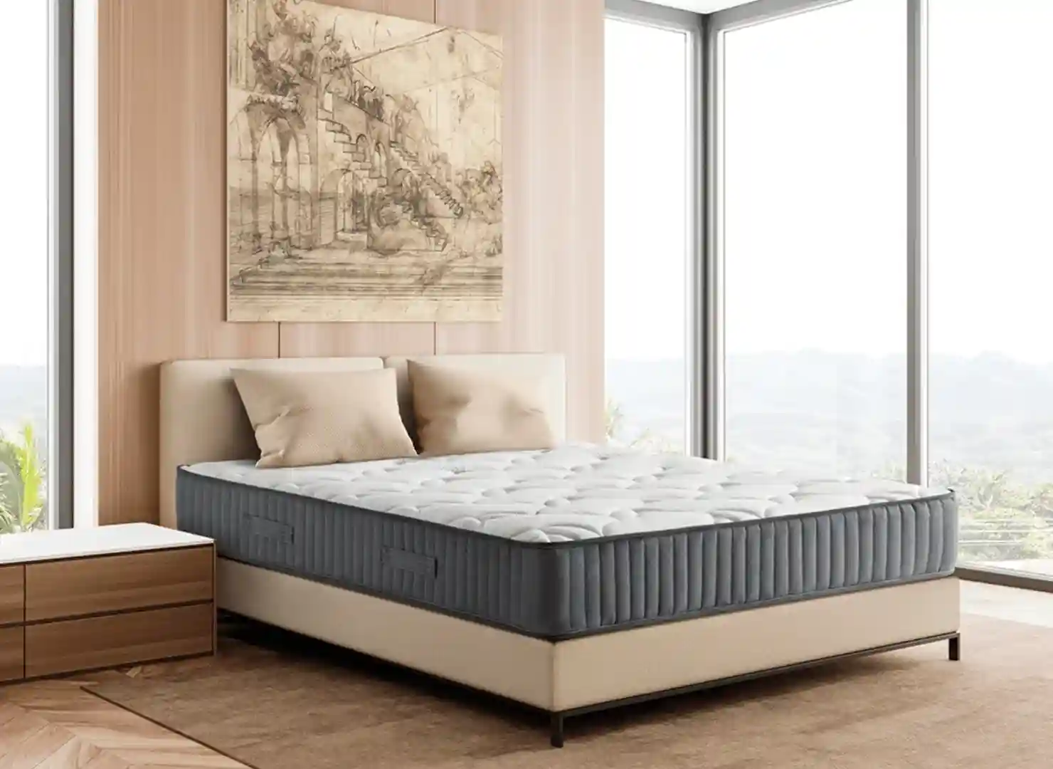 Colchón Twins en habitación de lujo que resalta la calidad de los productos de Pack Canapé y Colchón