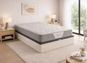 pack canapé danubio y colchón premium en dormitorio moderno