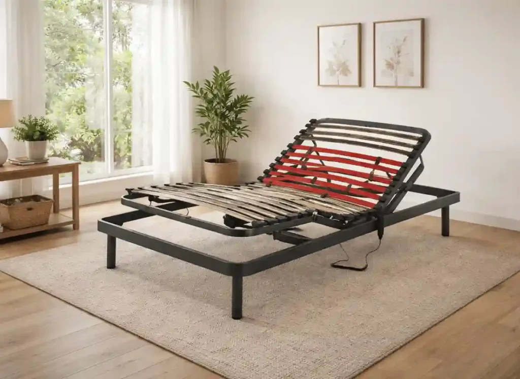 Camas articuladas para casa modelo Ártica con motor alemán, chasis de acero y 5 planos de articulación, en habitación moderna con tonos naturales